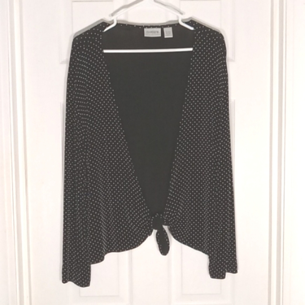 Chico's Black Polka Dot Open-Front Tie Cardigan